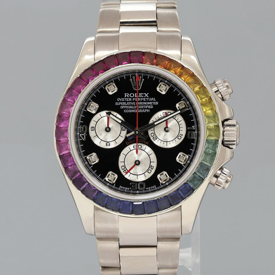MINT Rolex Daytona Black Diamond Sapphire 116509 Cosmograph White Gold Watch