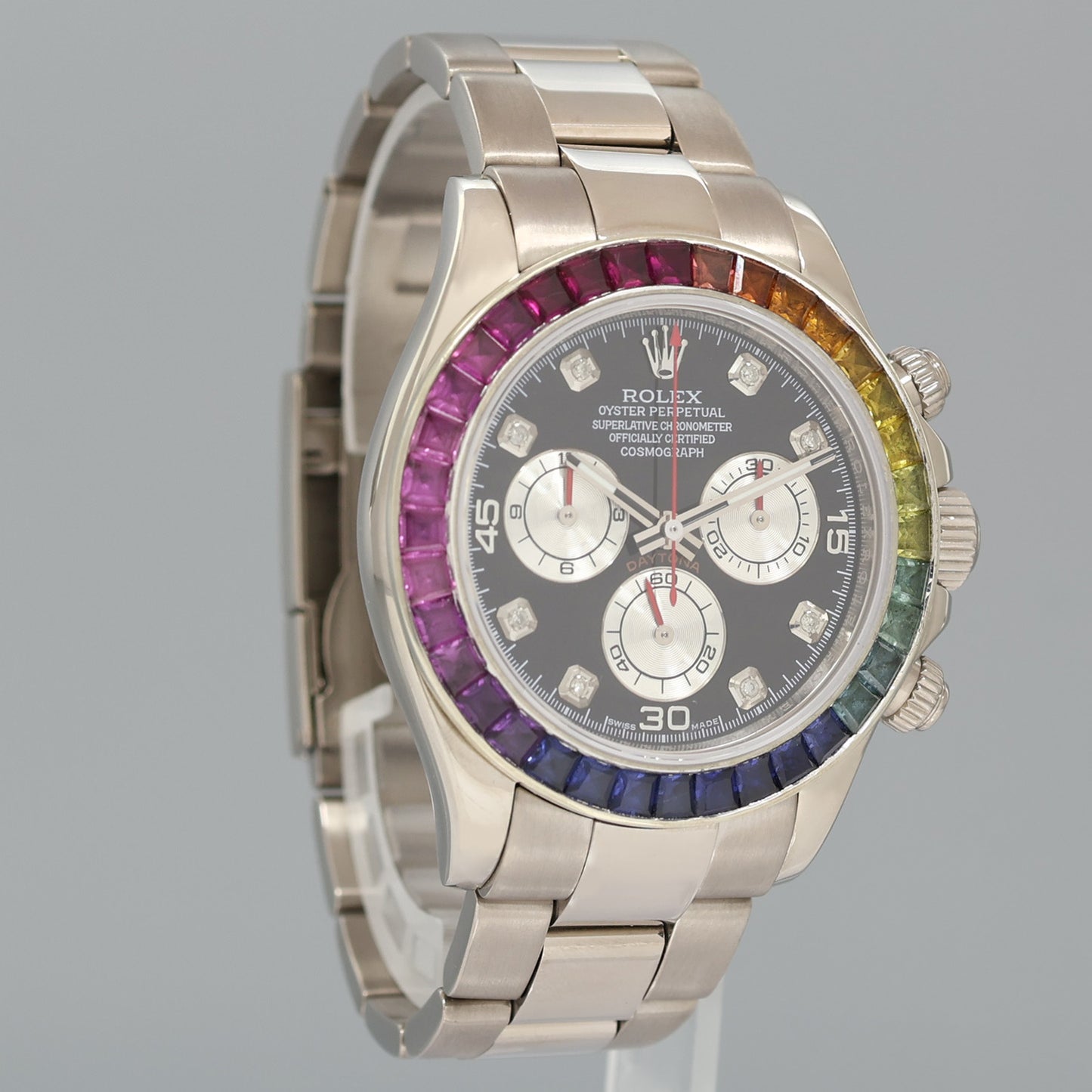MINT Rolex Daytona Black Diamond Sapphire 116509 Cosmograph White Gold Watch
