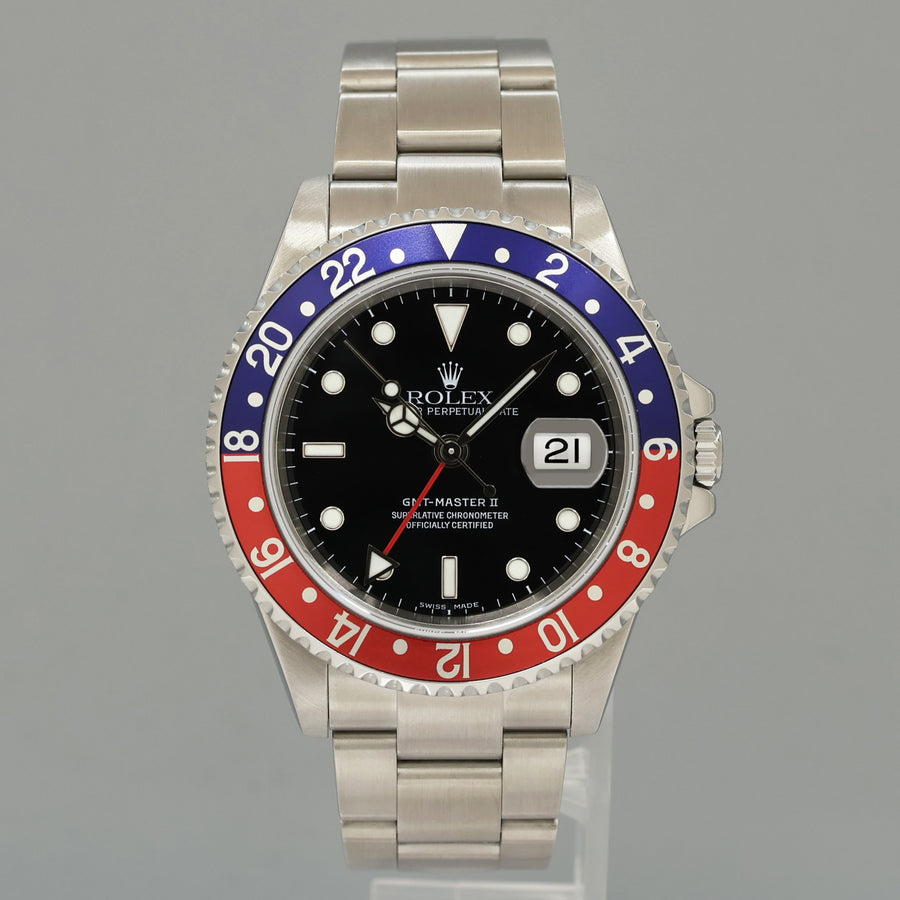 2005 MINT Rolex GMT-Master II Pepsi 40mm Steel 16710 NO HOLES Black Watch Box