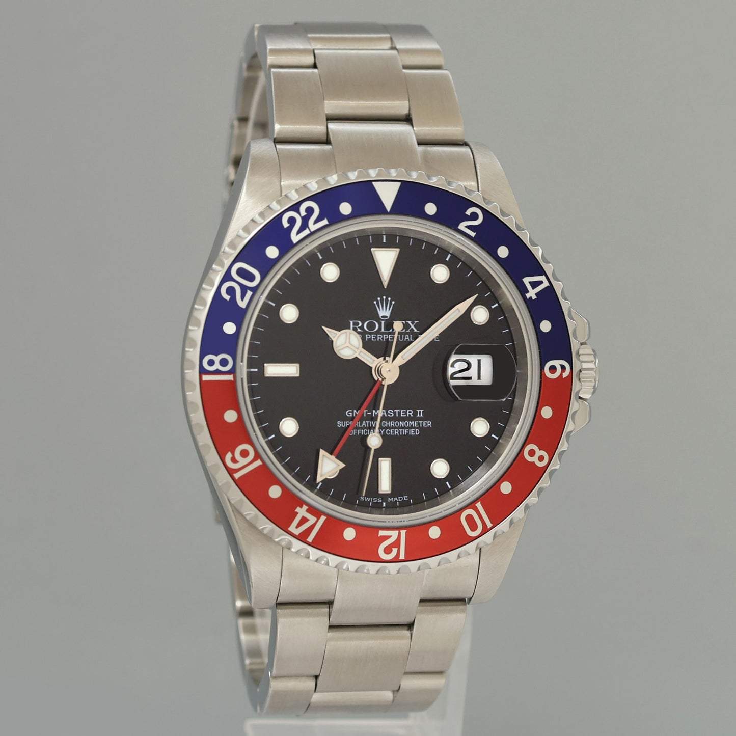 2005 MINT Rolex GMT-Master II Pepsi 40mm Steel 16710 NO HOLES Black Watch Box