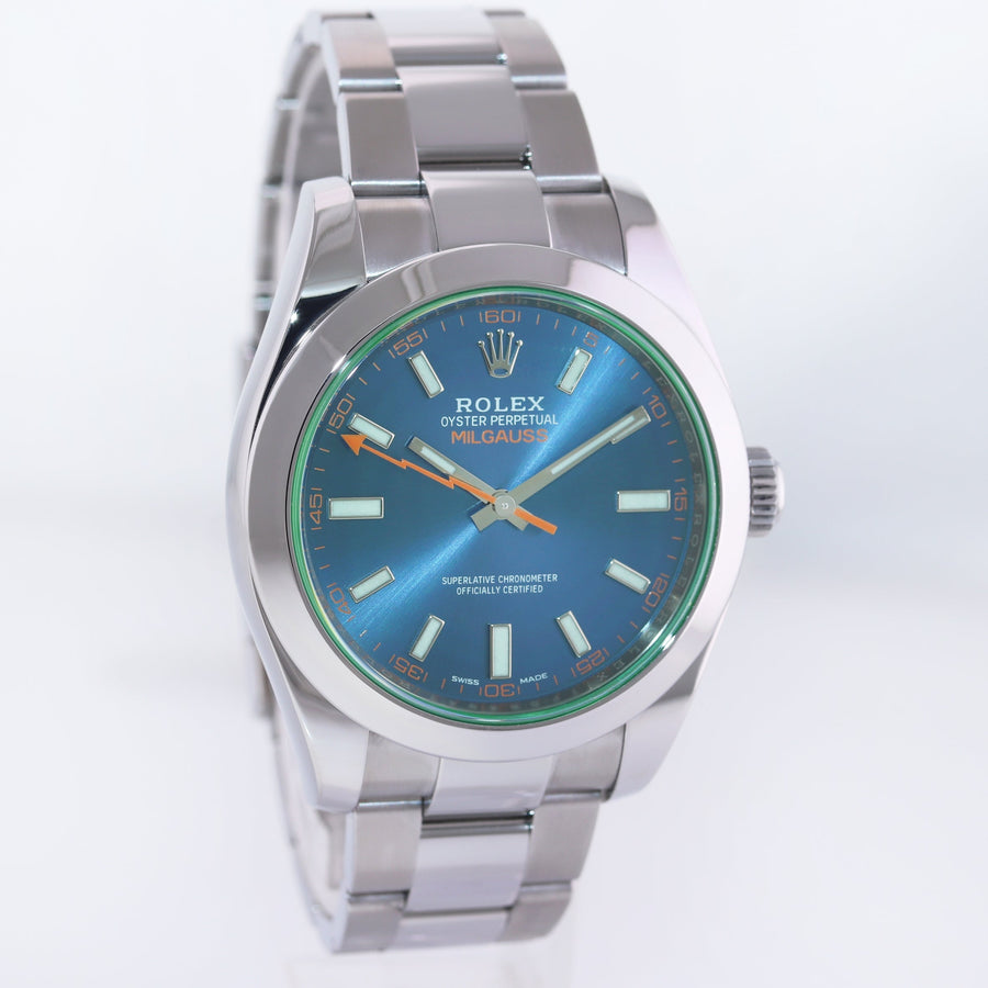 MINT PAPERS Rolex Milgauss Blue Dial Anniversary Green 116400GV Steel Watch Box
