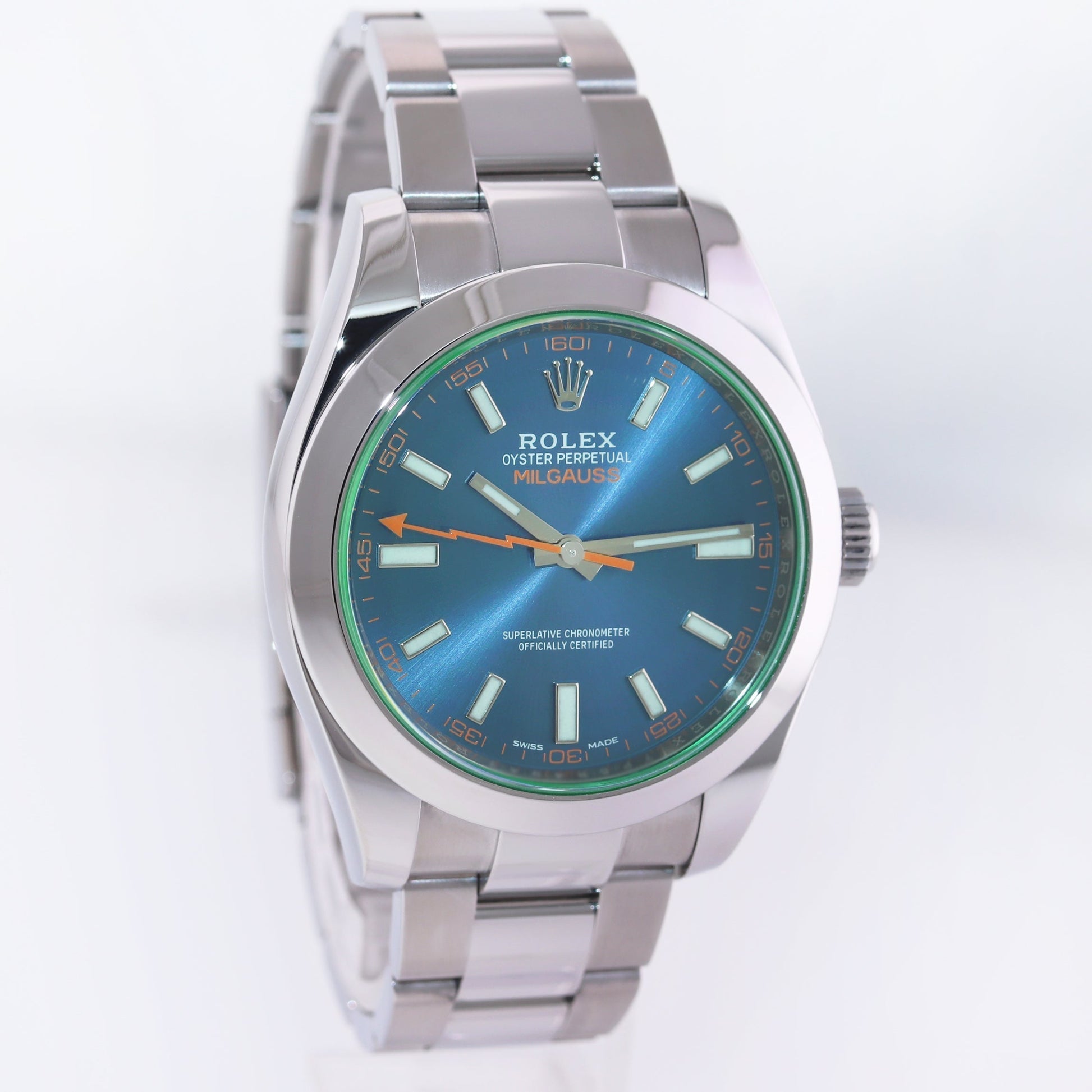 2020 MINT Rolex Milgauss Blue Anniversary Green 116400GV Steel 40mm