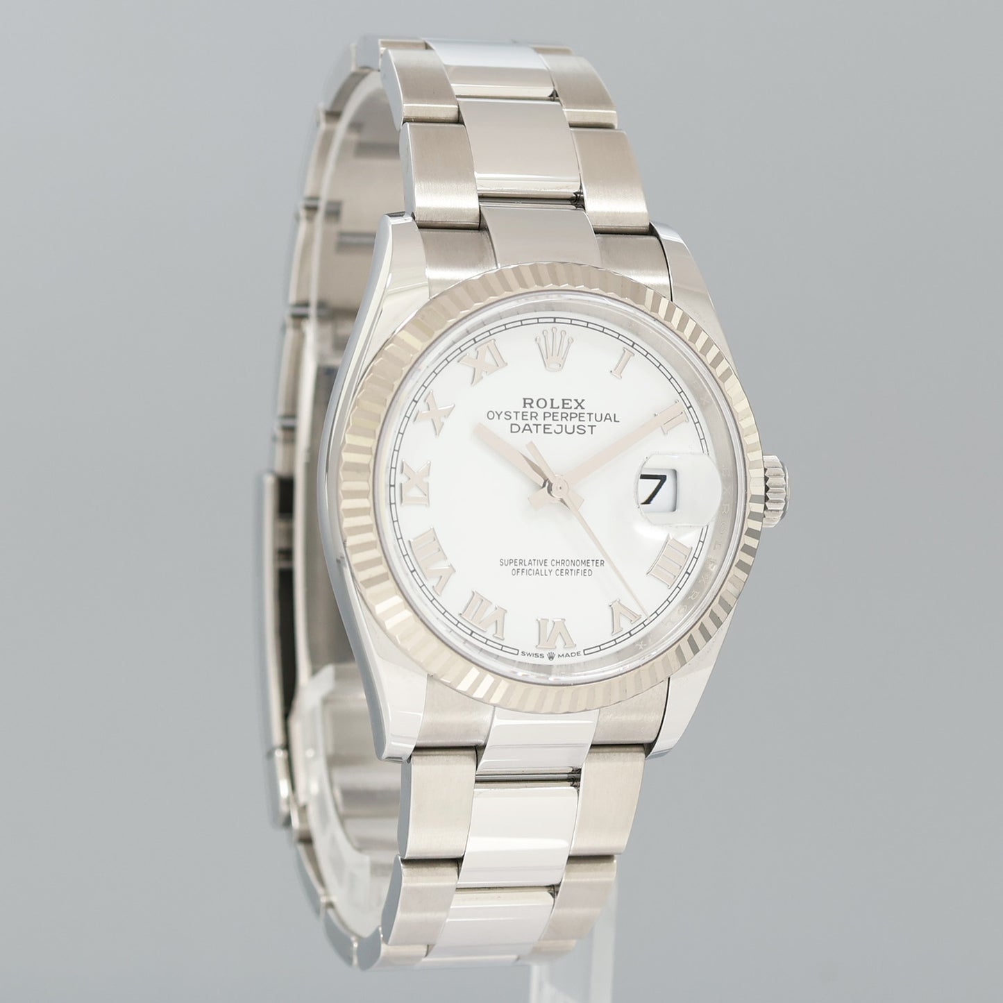 2022 MINT Rolex DateJust White Roman 126234 Steel Oyster White Gold Watch