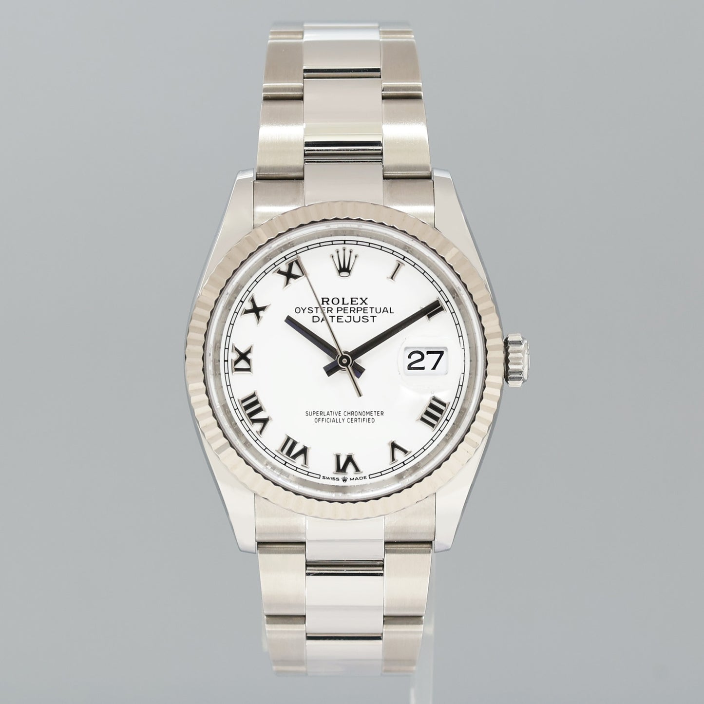 2022 MINT Rolex DateJust White Roman 126234 Steel Oyster White Gold Watch