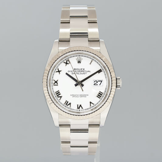 2022 MINT Rolex DateJust White Roman 126234 Steel Oyster White Gold Watch
