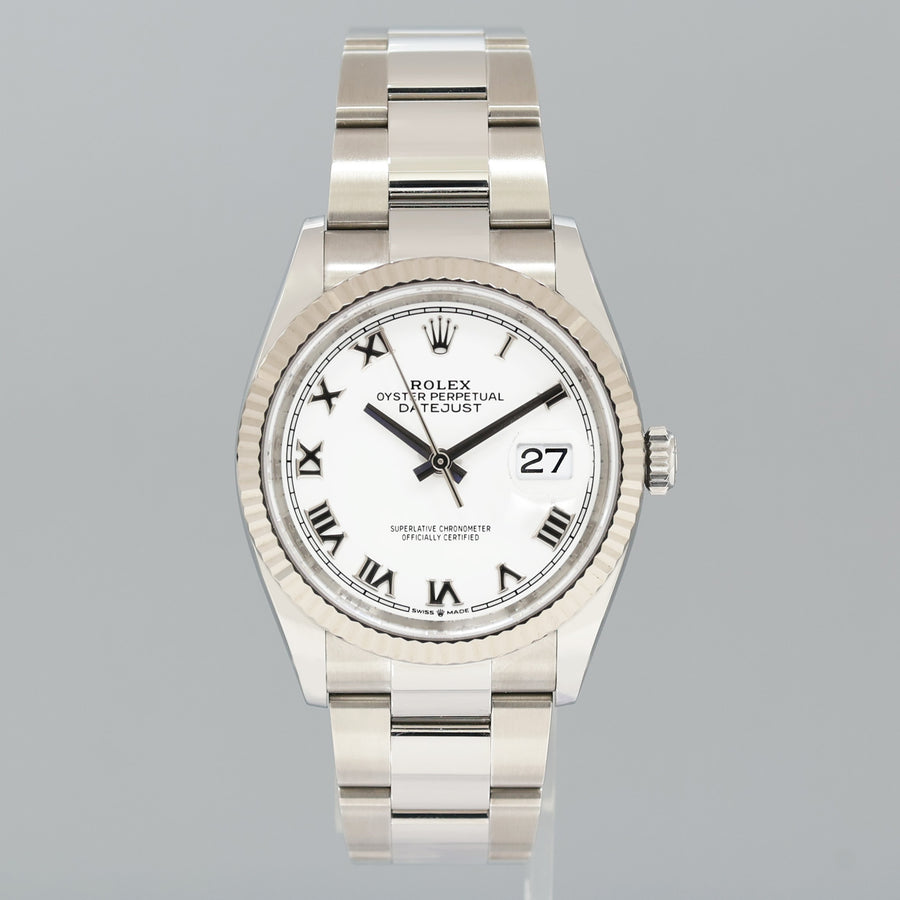 2022 MINT Rolex DateJust White Roman 126234 Steel Oyster White Gold Watch