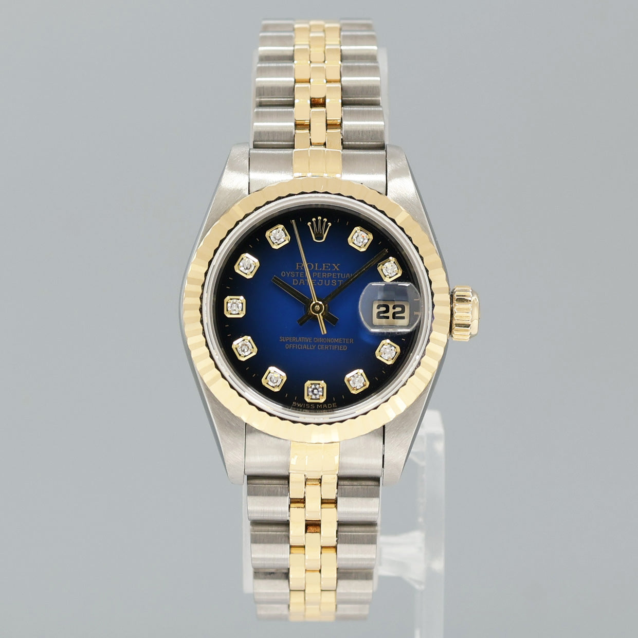 Ladies Rolex DateJust 26mm 69173 Blue Vignette Diamond Two Tone Gold Jubilee Watch