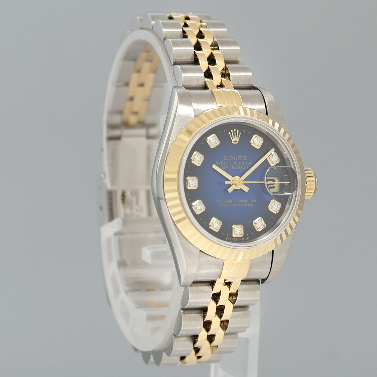 Ladies Rolex DateJust 26mm 69173 Blue Vignette Diamond Two Tone Gold Jubilee Watch