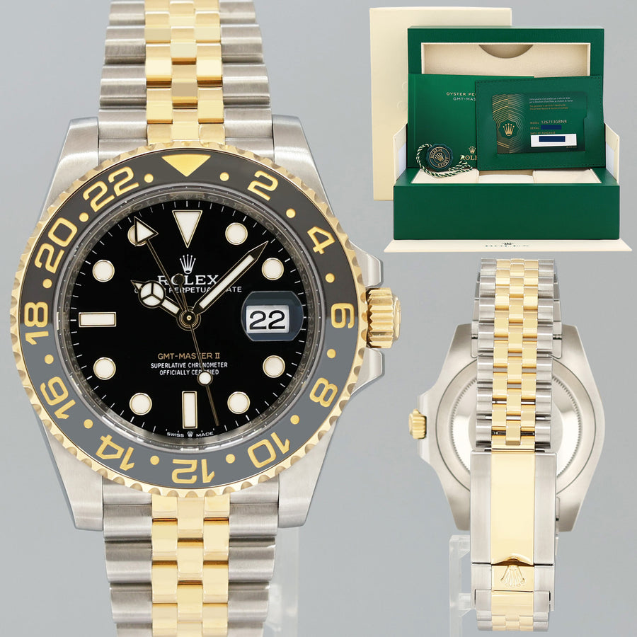2024 NEW PAPERS Rolex GMT Master Gold Two Tone Jubilee Black 126713 Watch Box