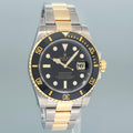MINT Rolex Submariner 116613LN Two Tone Steel Yellow Gold Black Diamond Serti Watch