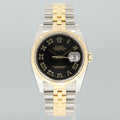 MINT Rolex DateJust Jubilee Two Tone Yellow Gold Black Sunbeam Roman 116233 Watch