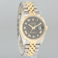 MINT Rolex DateJust Jubilee Two Tone Yellow Gold Black Sunbeam Roman 116233 Watch