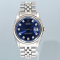 Rolex DateJust 1601 Blue Diamond Dial White Gold Jubilee Band 36mm Watch Box