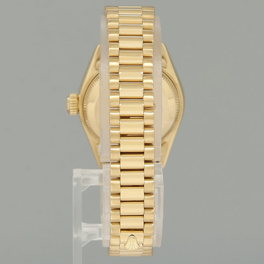 MINT 69238 Champagne Diamond Lug Ladies Rolex DateJust President 26mm Gold Watch