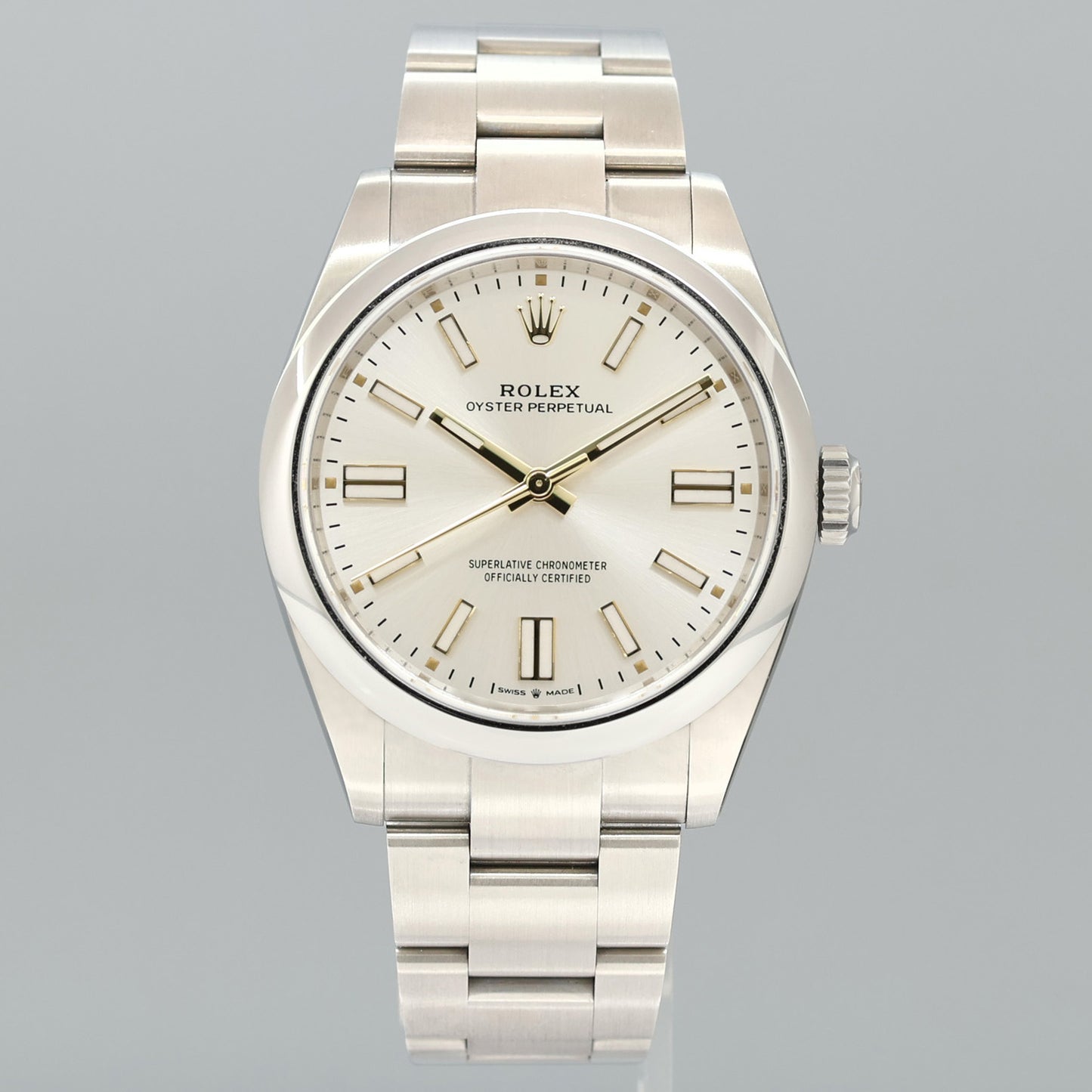 OCT 2025 NEW PAPERS 134300 Steel Rolex Oyster Perpetual 41mm Silver Stick Watch Box