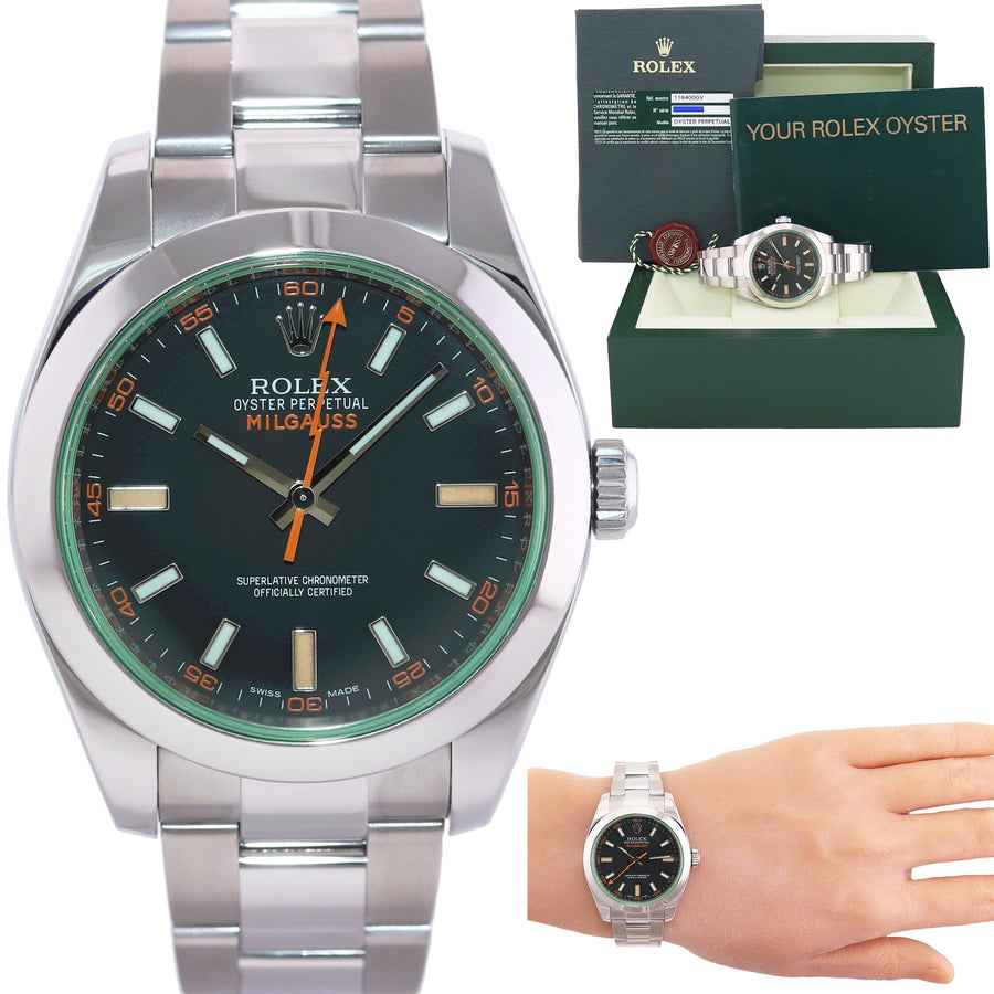 MINT PAPERS Rolex Milgauss Green Anniversary 116400GV 40mm Steel Black Watch Box