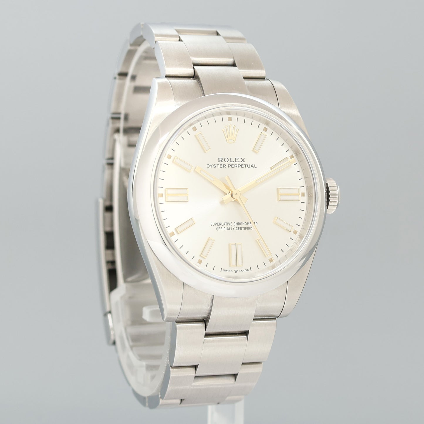 OCT 2025 NEW PAPERS 134300 Steel Rolex Oyster Perpetual 41mm Silver Stick Watch Box