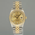 MINT Rolex DateJust Tone Rose Gold Steel 36mm Champagne Diamond 116233 Watch Box