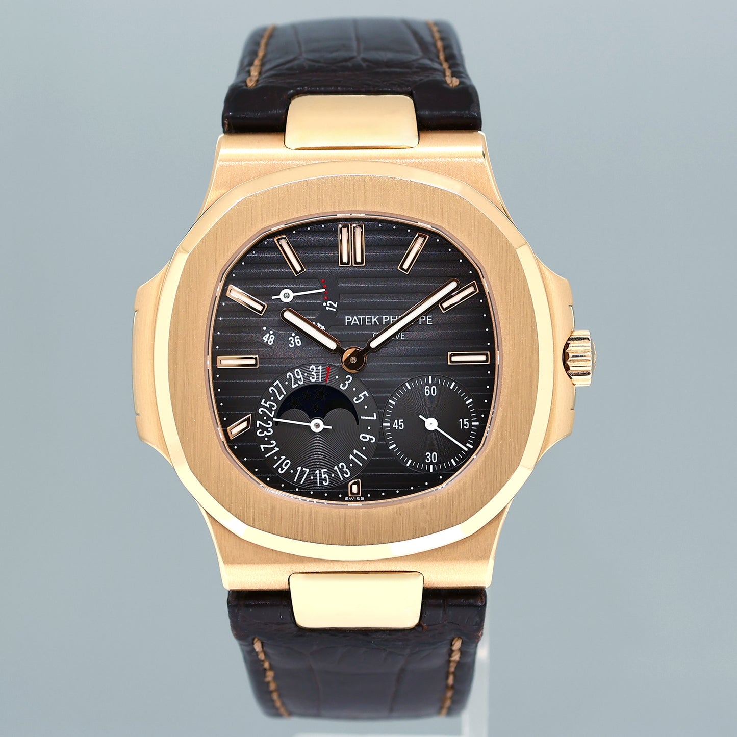 NOS NEW PAPERS Patek Philippe Nautilus Moonphase Rose Gold 5712R Leather Watch Box