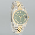 MINT Rolex DateJust 16233 Two Tone Yellow Gold Jubilee Green Diamond Dial Watch