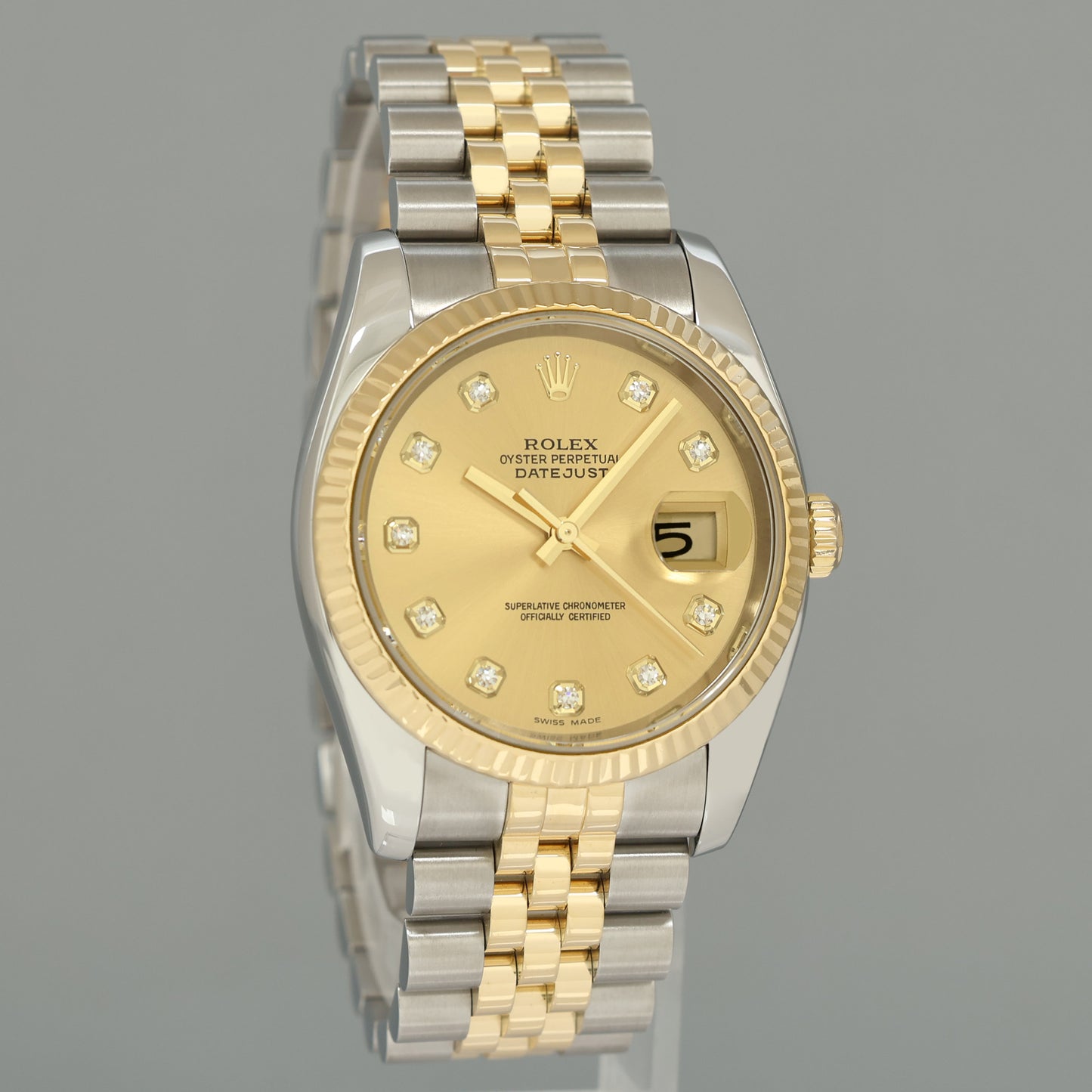 MINT Rolex DateJust Tone Rose Gold Steel 36mm Champagne Diamond 116233 Watch Box
