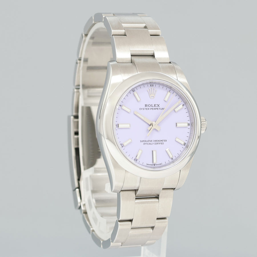 2025 NEW PAPERS Rolex Oyster Perpetual 34mm Lavender Oyster Watch 124200 Watch Box