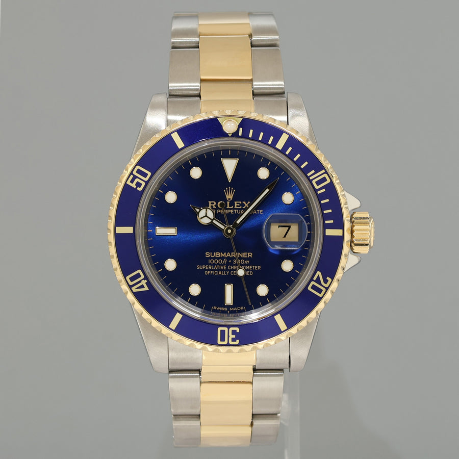 1985 PAPERS MINT Rolex Submariner Date 16803 Two-Tone Gold Steel Blue 40mm Watch Box