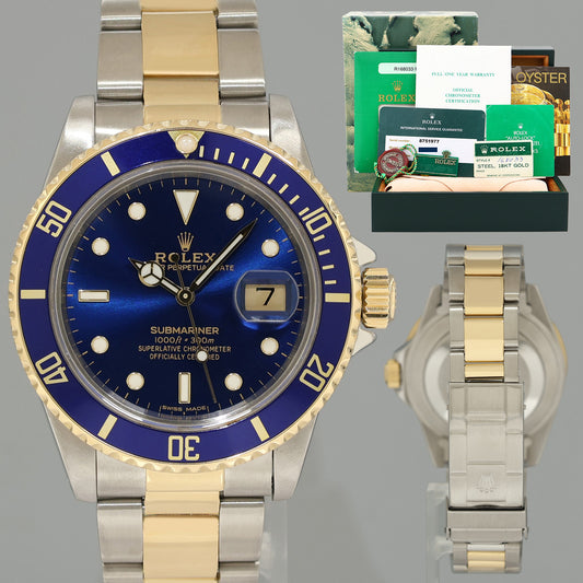 1985 PAPERS MINT Rolex Submariner Date 16803 Two-Tone Gold Steel Blue 40mm Watch Box