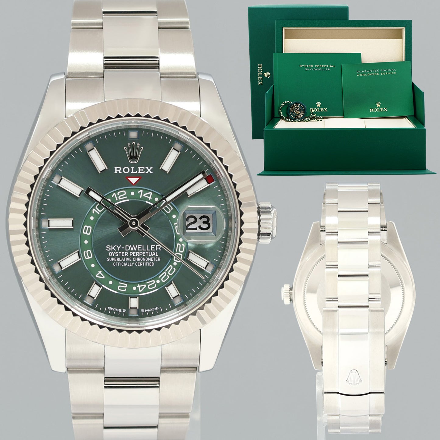 2025 NEW Rolex Sky-Dweller Steel Green Oyster Fluted 42mm 336934 Watch Box