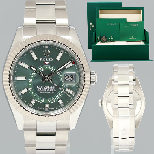 2025 NEW Rolex Sky-Dweller Steel Green Oyster Fluted 42mm 336934 Watch Box