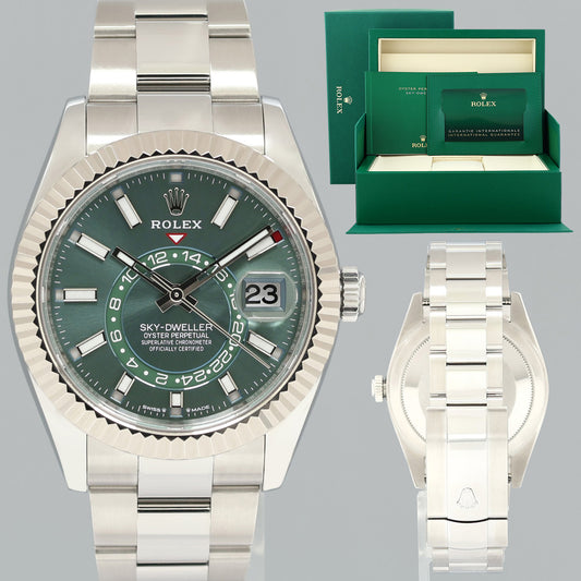 2025 NEW PAPERS Rolex 336934 Sky-Dweller Steel Green Oyster Fluted 42mm Watch Box