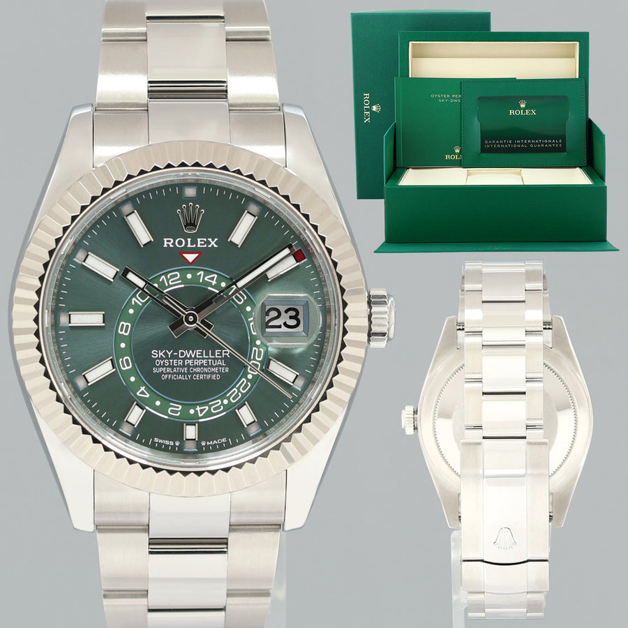 2025 NEW PAPERS Rolex 336934 Sky-Dweller Steel Green Oyster Fluted 42mm Watch Box
