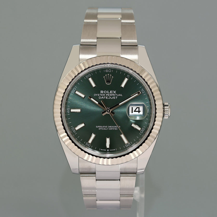 2024 NEW PAPERS Rolex DateJust 41 Mint Green Stick Oyster 126334 Watch Box