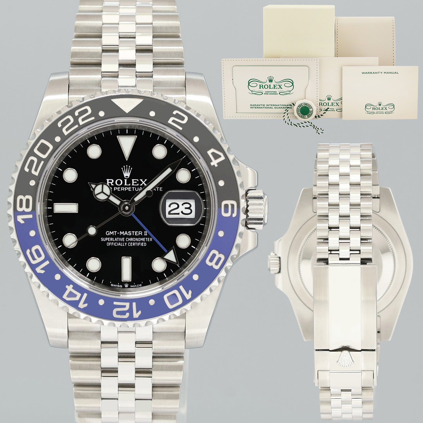2025 CPO PAPERS 126710 BLNR Rolex GMT Master II Batman Blue Jubilee Steel Watch