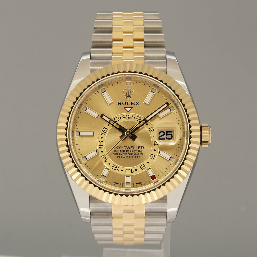 2026 NEW PAPERS Rolex Sky-Dweller Two Tone Champagne Jubilee 42mm 336933 Watch