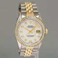 PEARL & DIAMOND BEZEL Rolex DateJust 16013 Two-Tone Yellow Gold Jubilee Watch Box