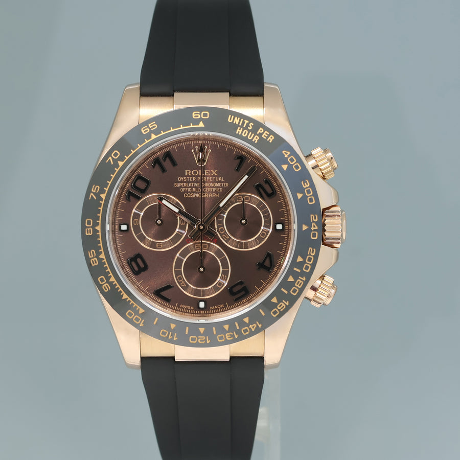 MINT 2014 Rolex Daytona Chocolate Arabic Ceramic 116515 Rose Gold Rubber Watch Box