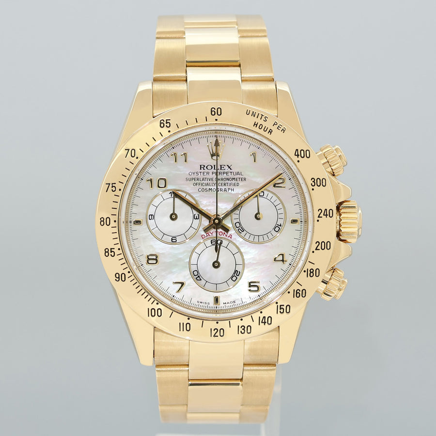 MINT Rolex Daytona 116528 MOP Mother of Pearl Chrono Yellow Gold Watch Box