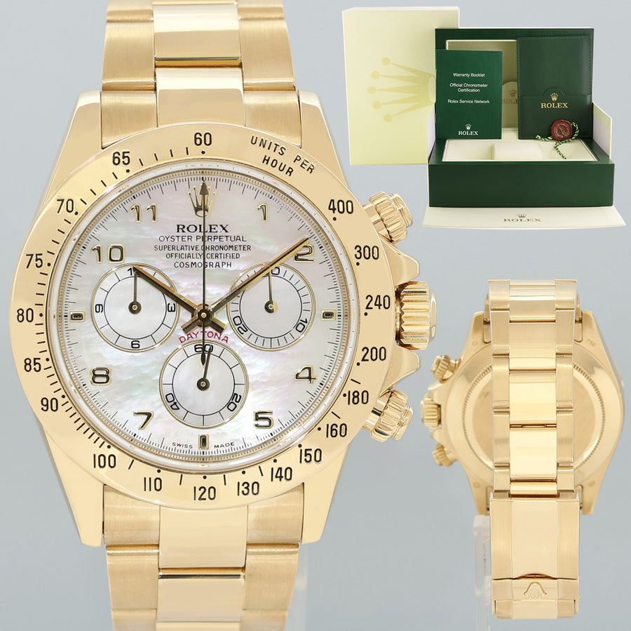 MINT Rolex Daytona 116528 MOP Mother of Pearl Chrono Yellow Gold Watch Box