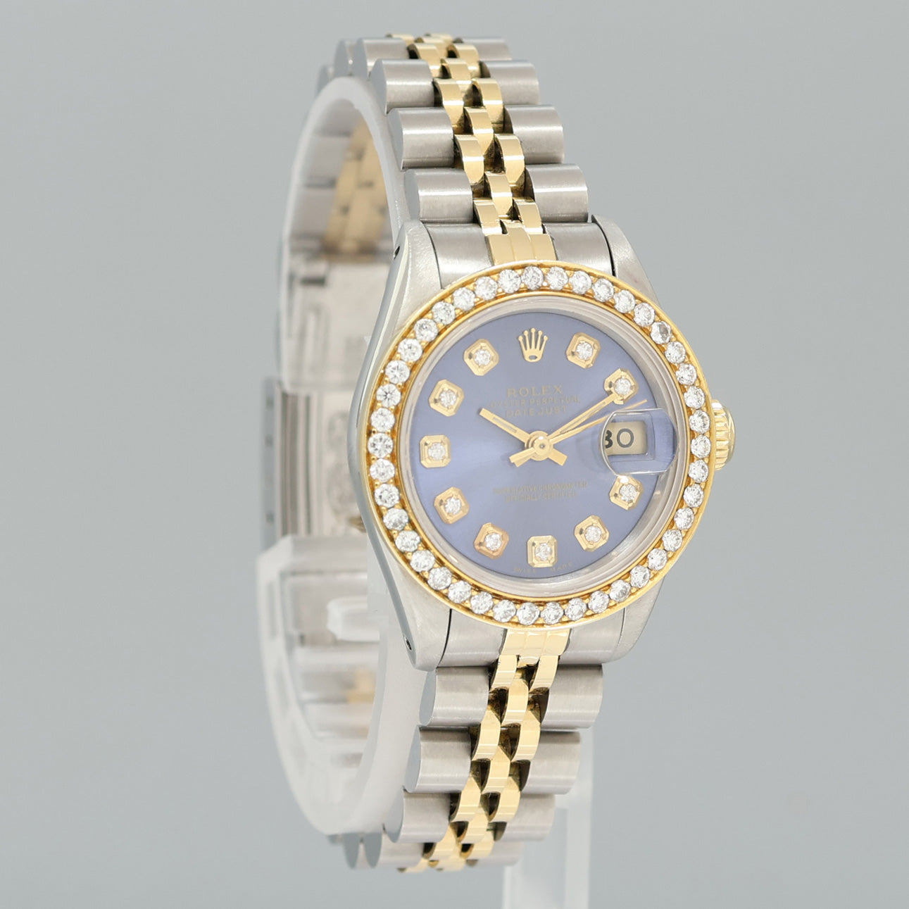 Diamond Ladies Rolex DateJust 26mm 69173 Two Tone Gold Blue Jubilee Watch
