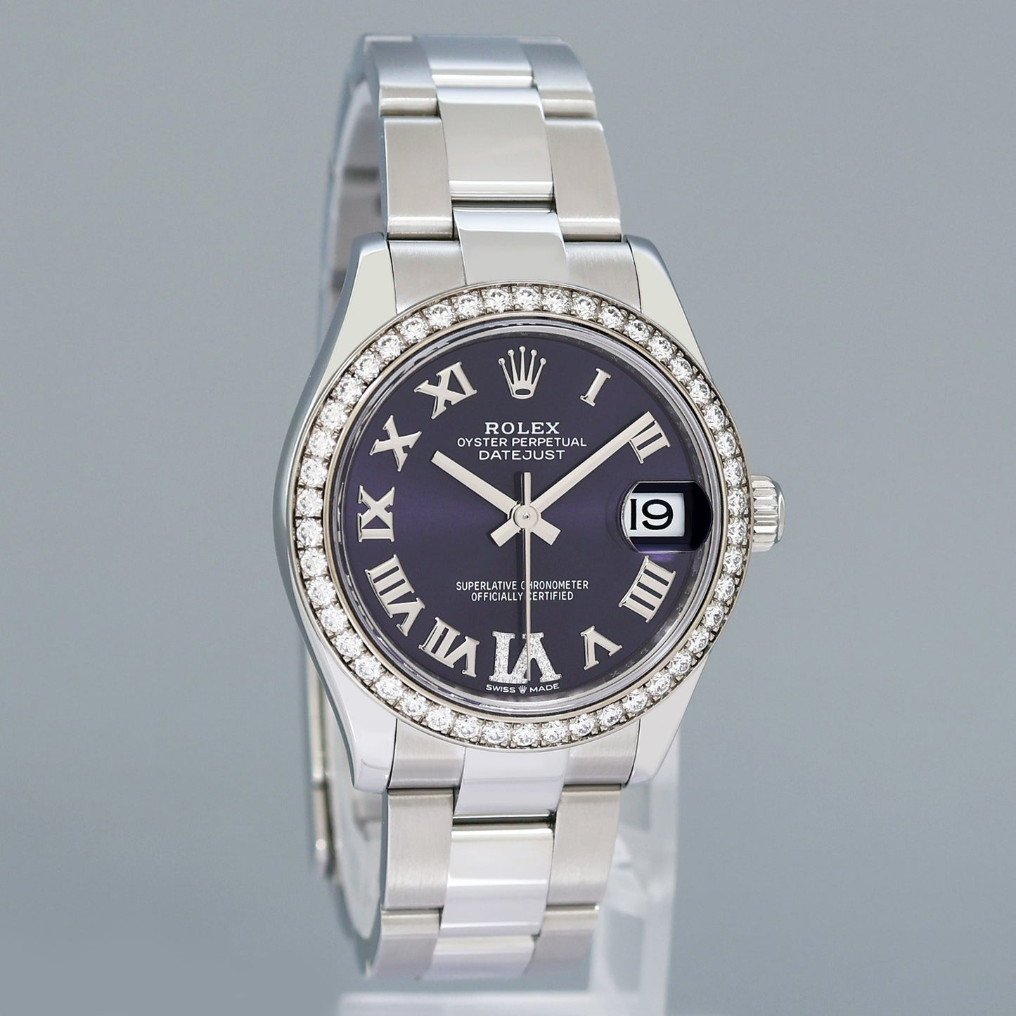 MINT 2022 Ladies Rolex DateJust 31mm Aubergine Roman Gold Diamond 278384RBR Watch