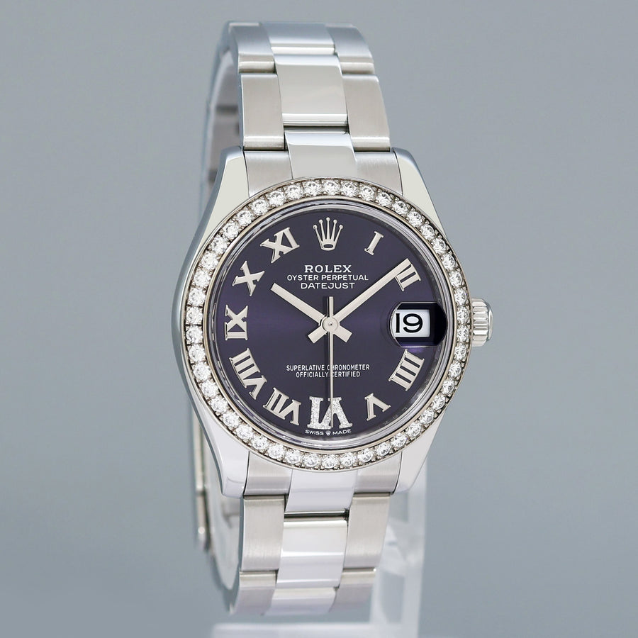 MINT 2022 Ladies Rolex DateJust 31mm Aubergine Roman Gold Diamond 278384RBR Watch
