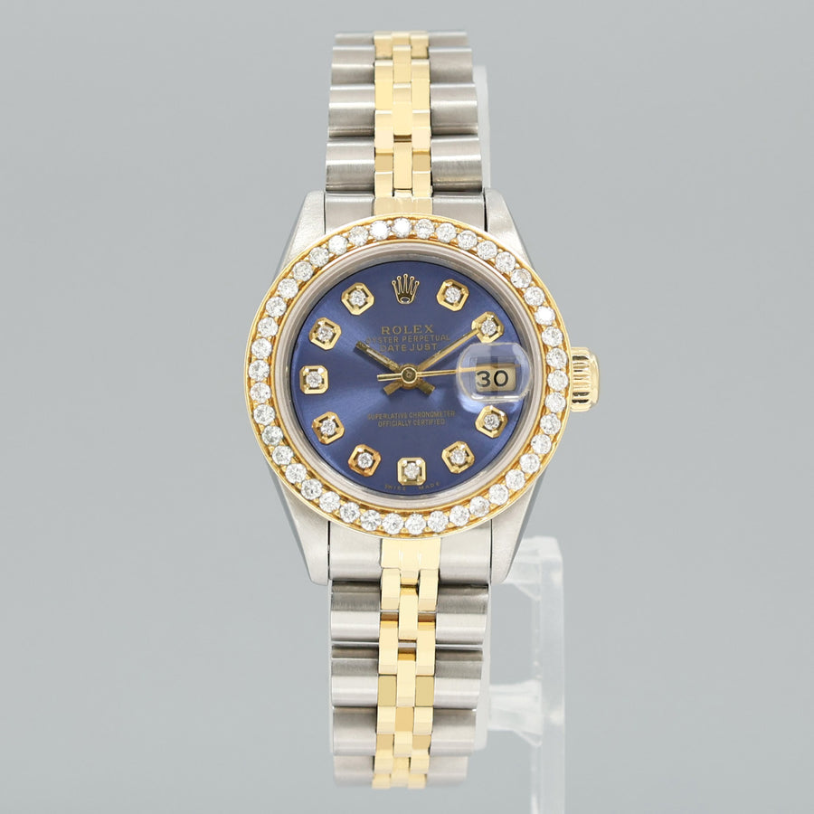 Diamond Ladies Rolex DateJust 26mm 69173 Two Tone Gold Blue Jubilee Watch
