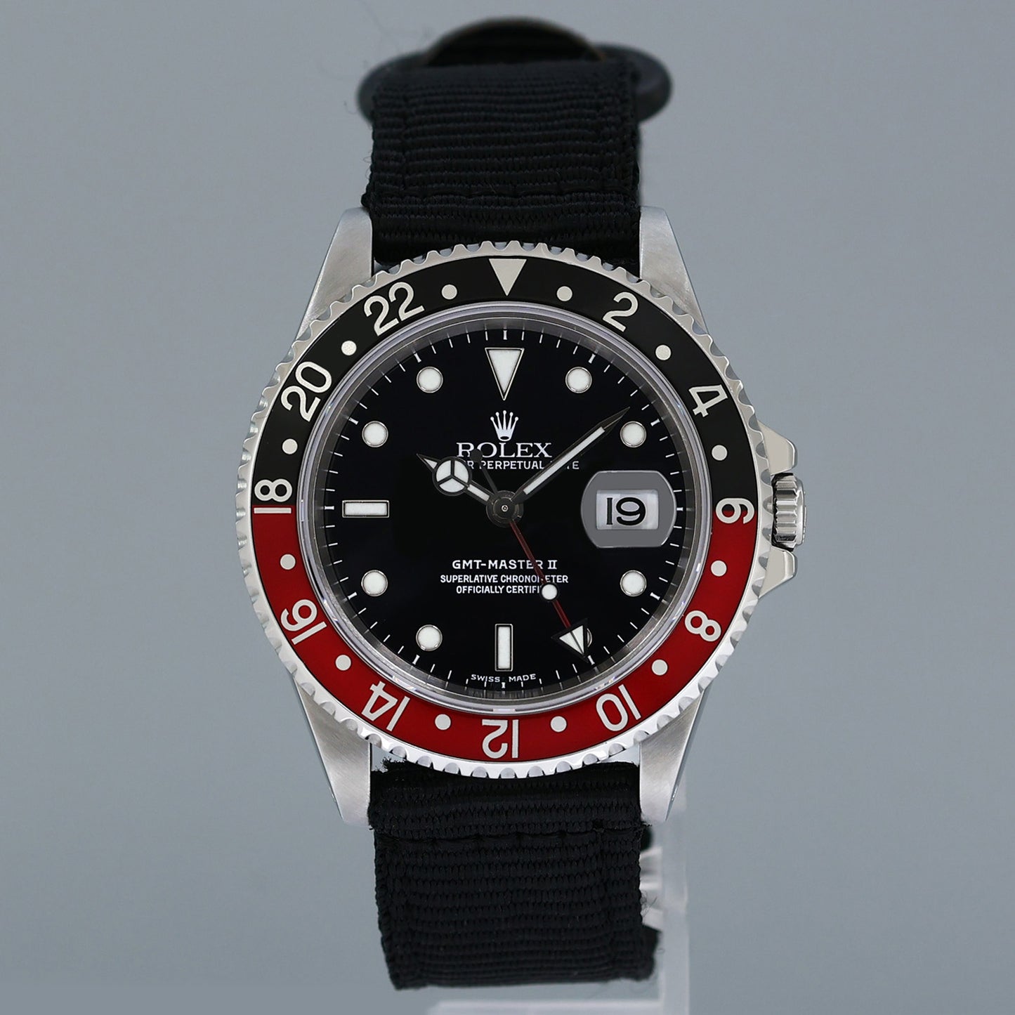 2001 Rolex GMT-Master 2 Coke Black Red 40mm Steel 16710 Nato Watch Box