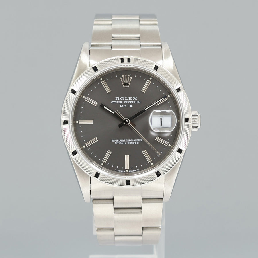 MINT Rolex Oyster Perpetual Date 34mm 15210 Steel Grey Stick Watch Box