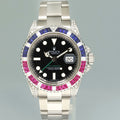 MINT Diamond Ruby & Sapphire Rolex GMT Master II 116710 Steel 40mm Black Watch Box