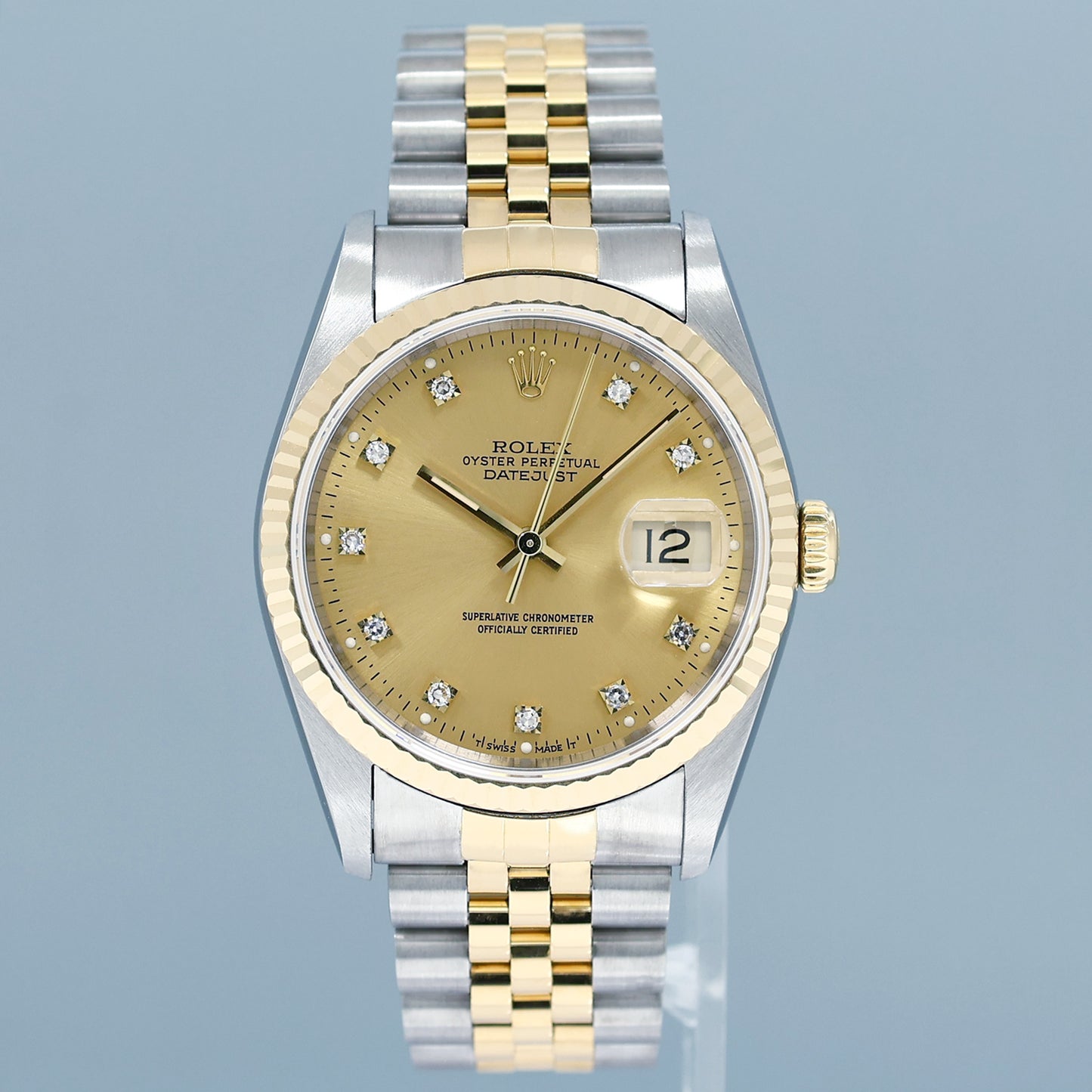 MINT Rolex DateJust 16233 Two Tone Yellow Gold Jubilee Original Champagne Diamond Watch