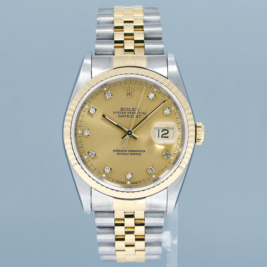 MINT Rolex DateJust 16233 Two Tone Yellow Gold Jubilee Original Champagne Diamond Watch