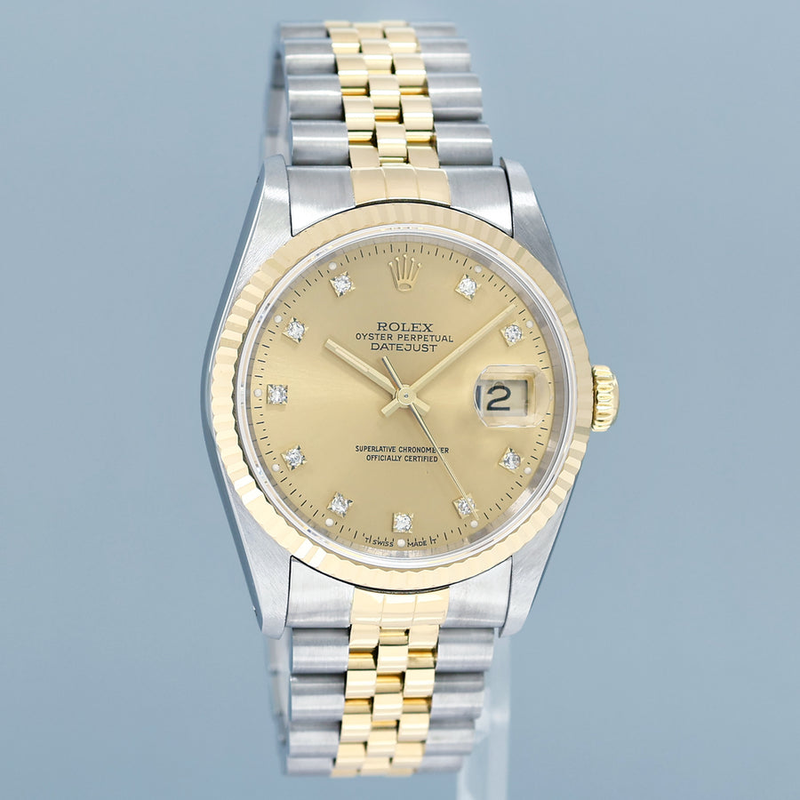 MINT Rolex DateJust 16233 Two Tone Yellow Gold Jubilee Original Champagne Diamond Watch