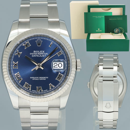 2008  MINT Rolex DateJust Steel Blue Roman 116234 36mm Oyster Steel Watch Box